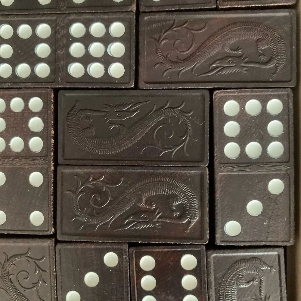 Vintage Halsam Dragon Dominoes Double Nine Set - 1960s Mid-Century Retro Game -